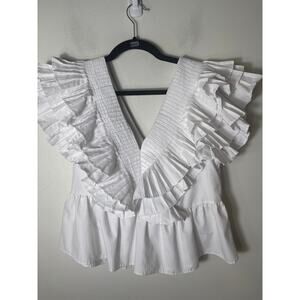 Zara White Ruffled V-Neck Peplum Blouse Size S